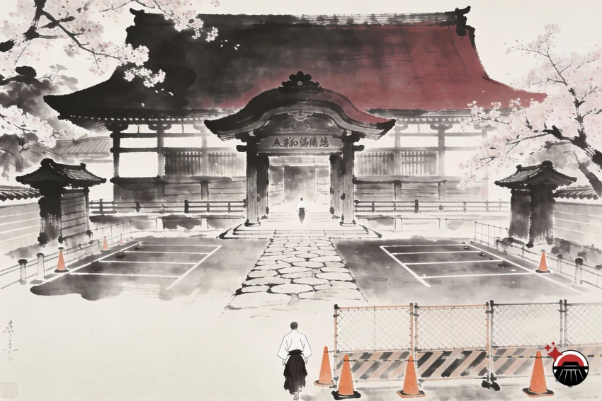 Cierre de estacionamiento por obras en el Aikido Hombu Dojo